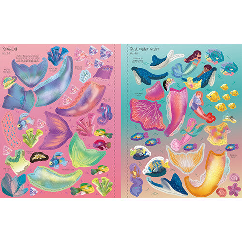 Uitgeverij usborne sticker- en aankleedboekje bij de zeemeerminnen