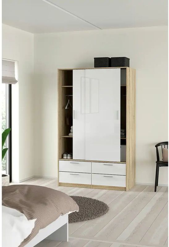 Kledingkast - Eiken - Hoogglans Wit - 121x200x60 cm