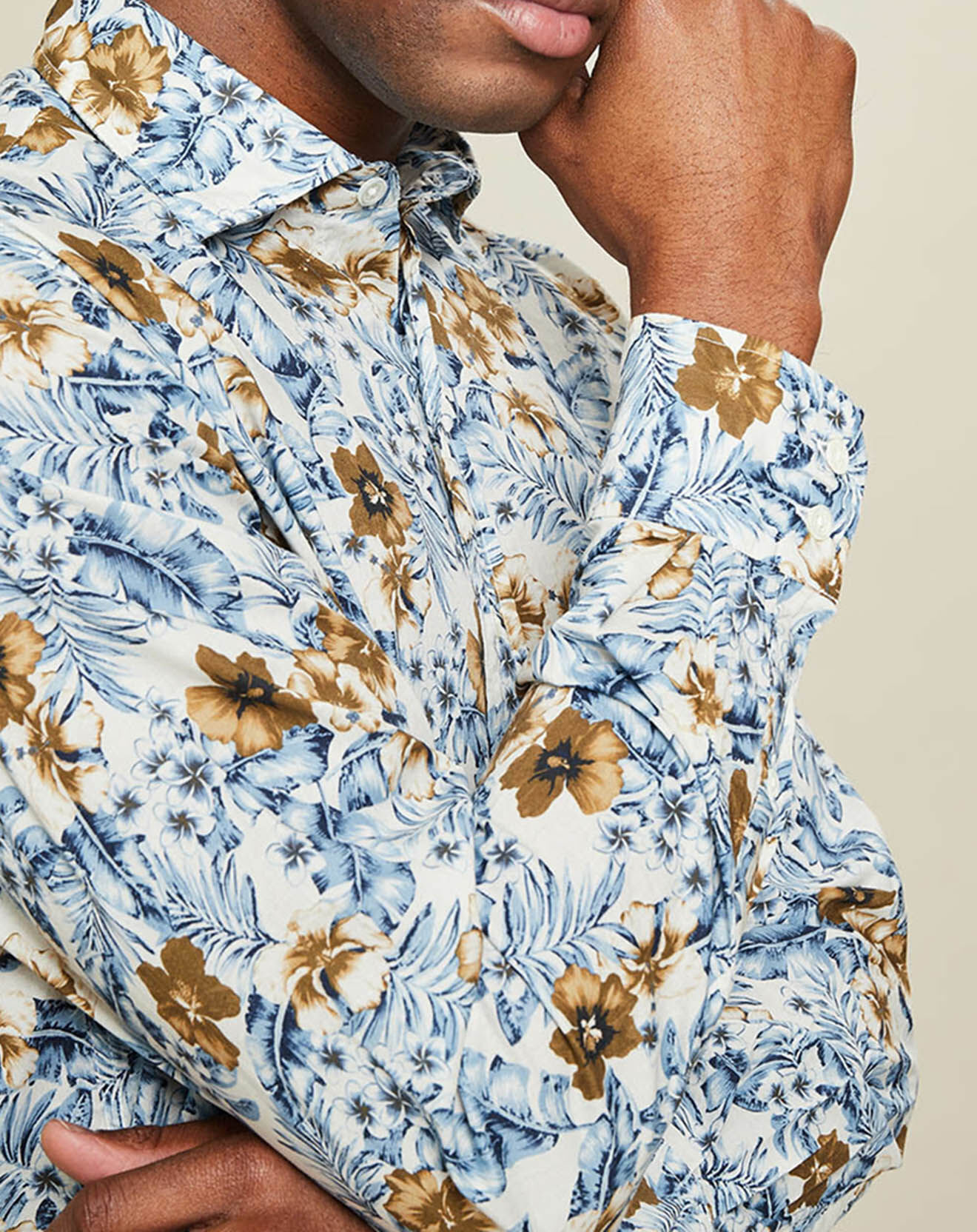 Hartford Chemise regular Paul tropical flowers bleu/beige
