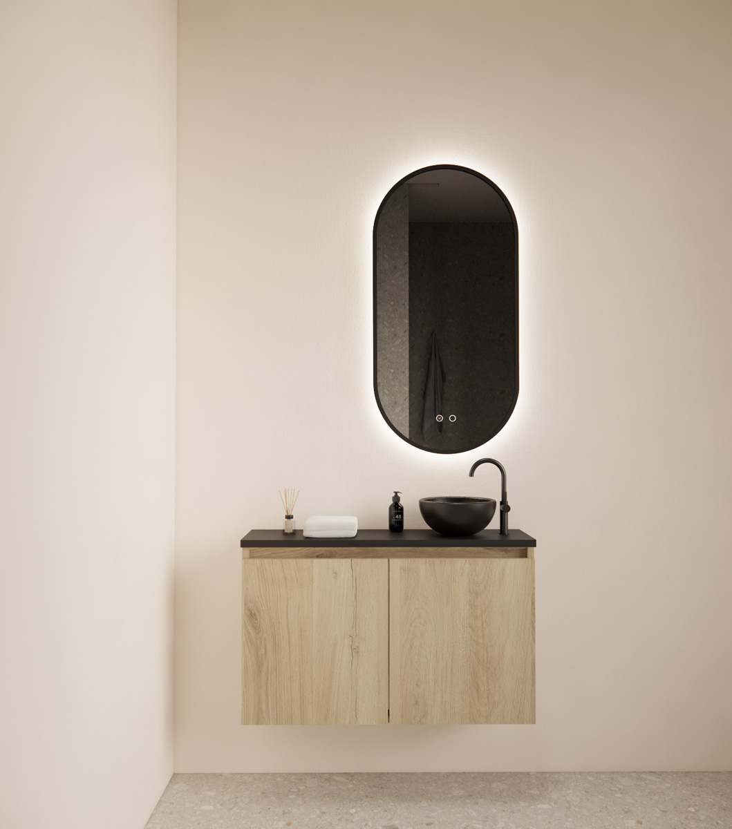 Gliss Design Echo toiletmeubel 80cm artisan eiken met toppaneel zwart mat