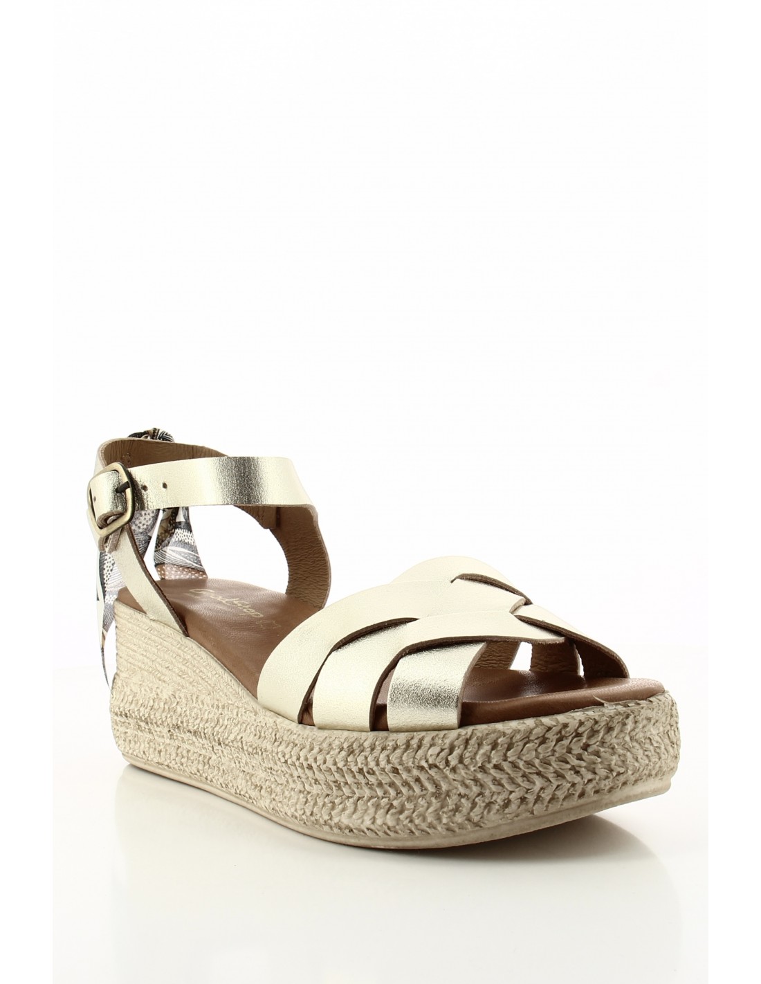 goodstep Sandales Compensées Chantal Cuir Doré et Foulard