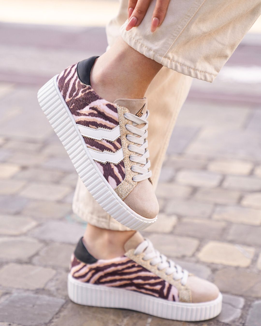Basket femme camel à lacets - CL67 TIGER