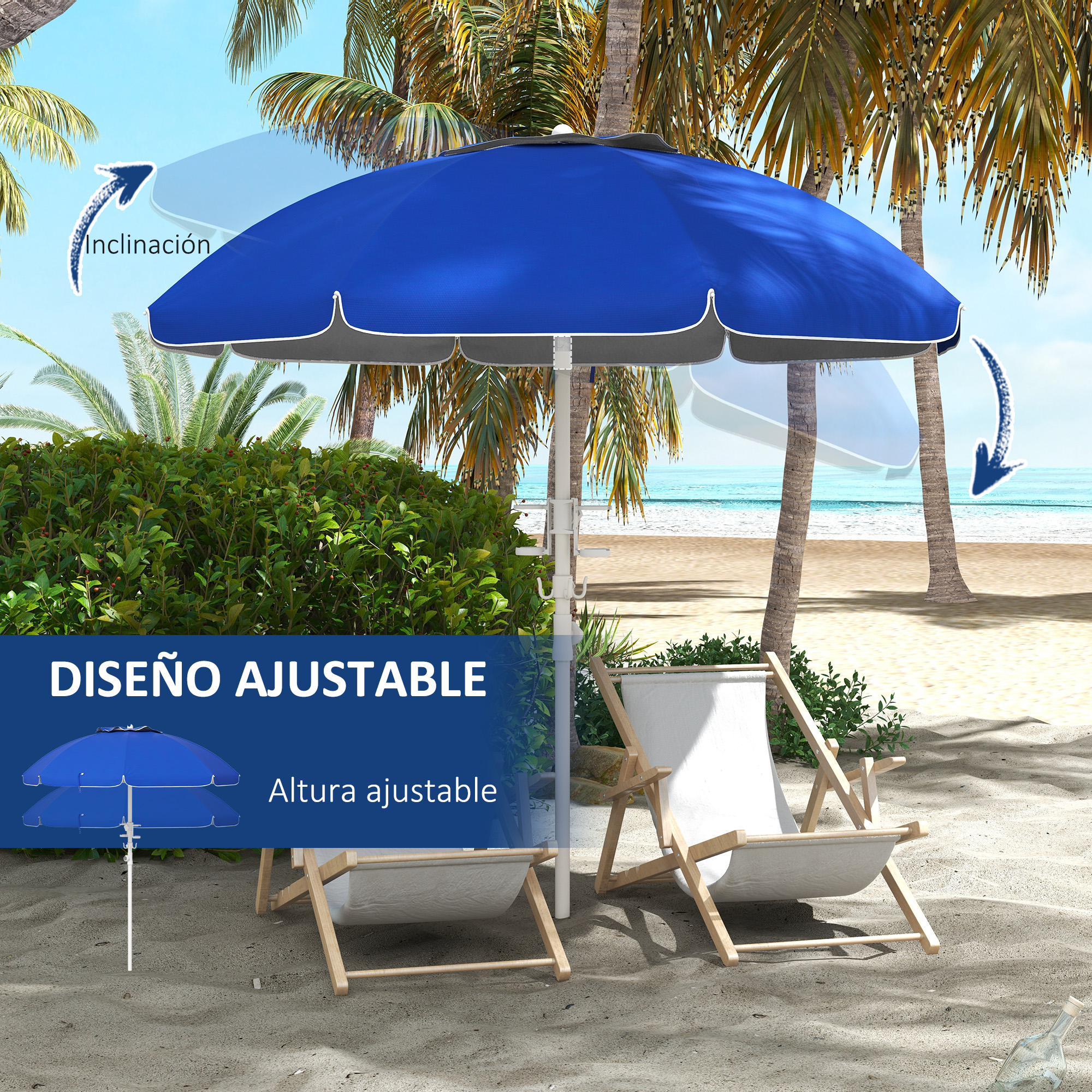 Guarda-sol de praia azul Outsunny
