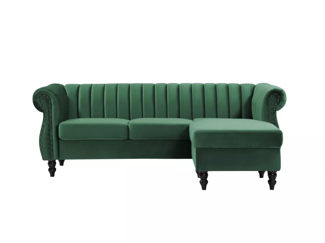 Canapé d'angle réversible en velours vert sapin TRUMBO