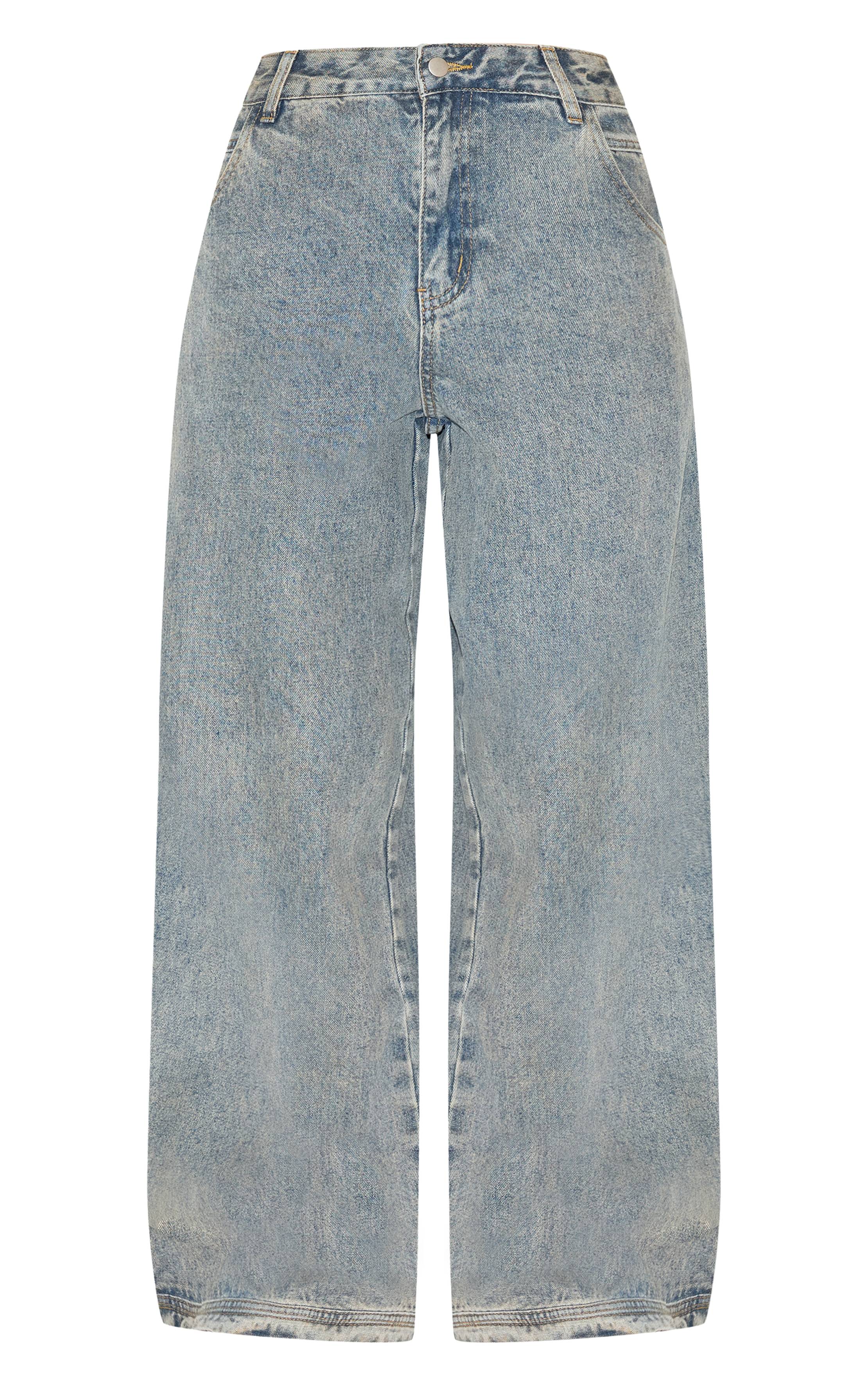 Délavage Vintage Jean Baggy Taille Basse À Détails De Coutures