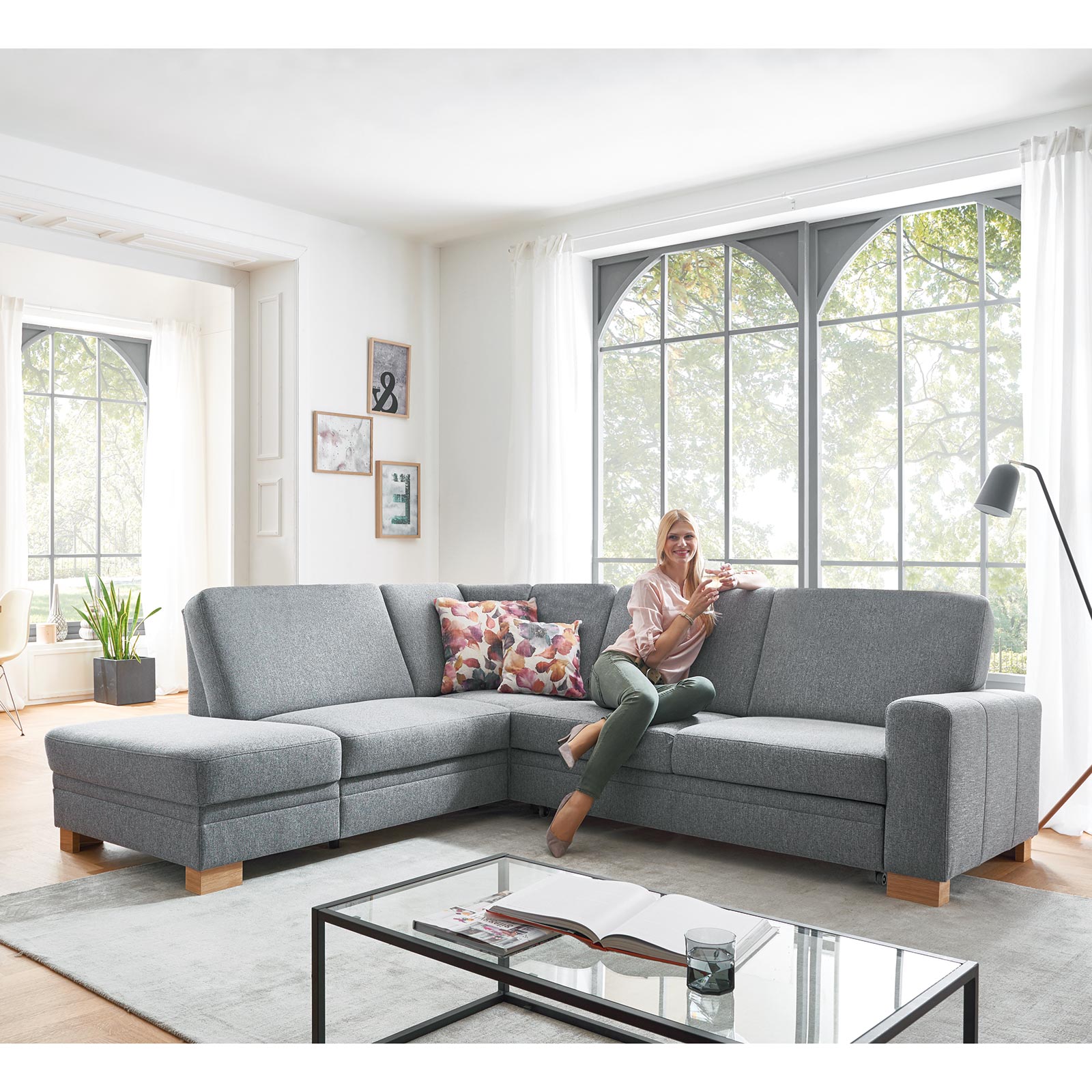 polsterpower Ecksofa - grau - Recamiere links - Basismodell
