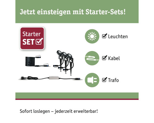 Paulmann Plug & Shine LED-tuinspot starterset, insectvriendelijk, 3 x 6,3 W, 280 lm, 2200 K, Sting antraciet, 230/24 V