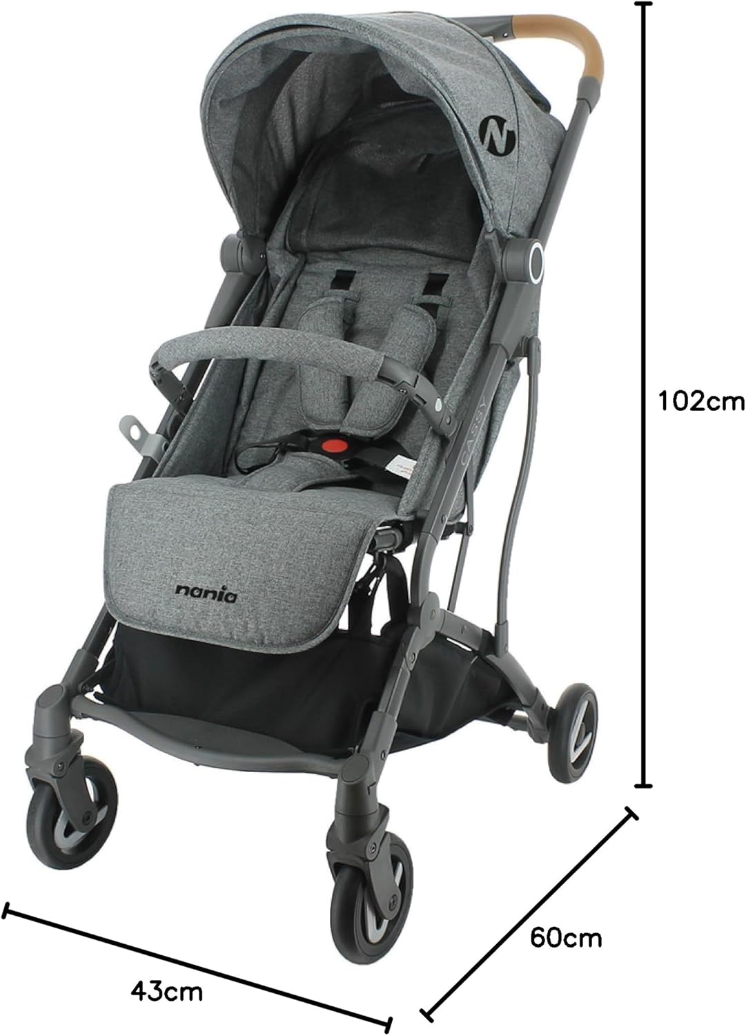 Poussette compacte CASSY 6-48 mois, légère et maniable - pliable à une main - Sac de transport et porte gobelet inclus - Nania (gris)