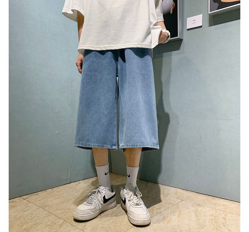 Posive - Denim shorts met hoge taille en wijde pijpen