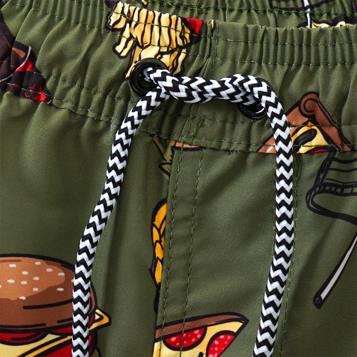 Yigga Jungen Badeshorts mit Fastfood-Motiven dunkeloliv