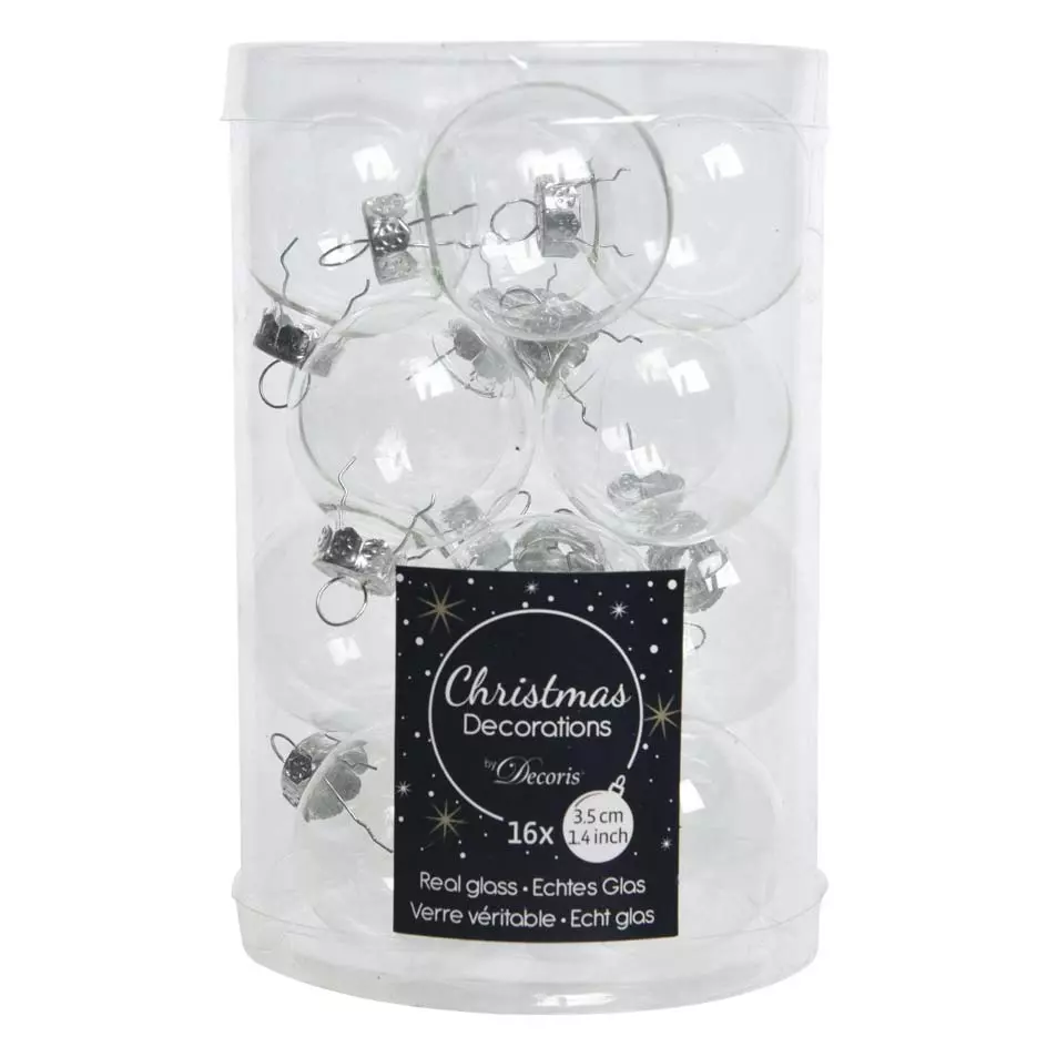 Lot de 16 boules de Noël en verre (D35 mm) Myst Transparent