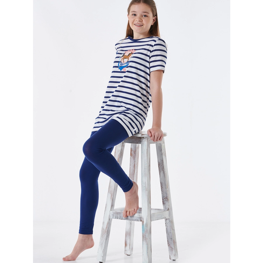 Schiesser Pyjama Horse World Organic Cotton weiss, blau