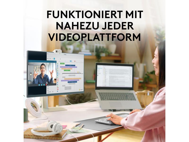 Logitech Brio 100 Weiss Full HD-Webcam mit integrierter Abdeckblende