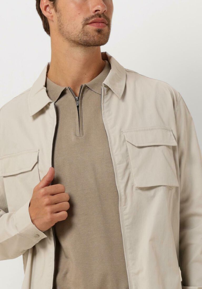 PURE PATH zand pure path overshirt shirt with front zipper and chest pockets