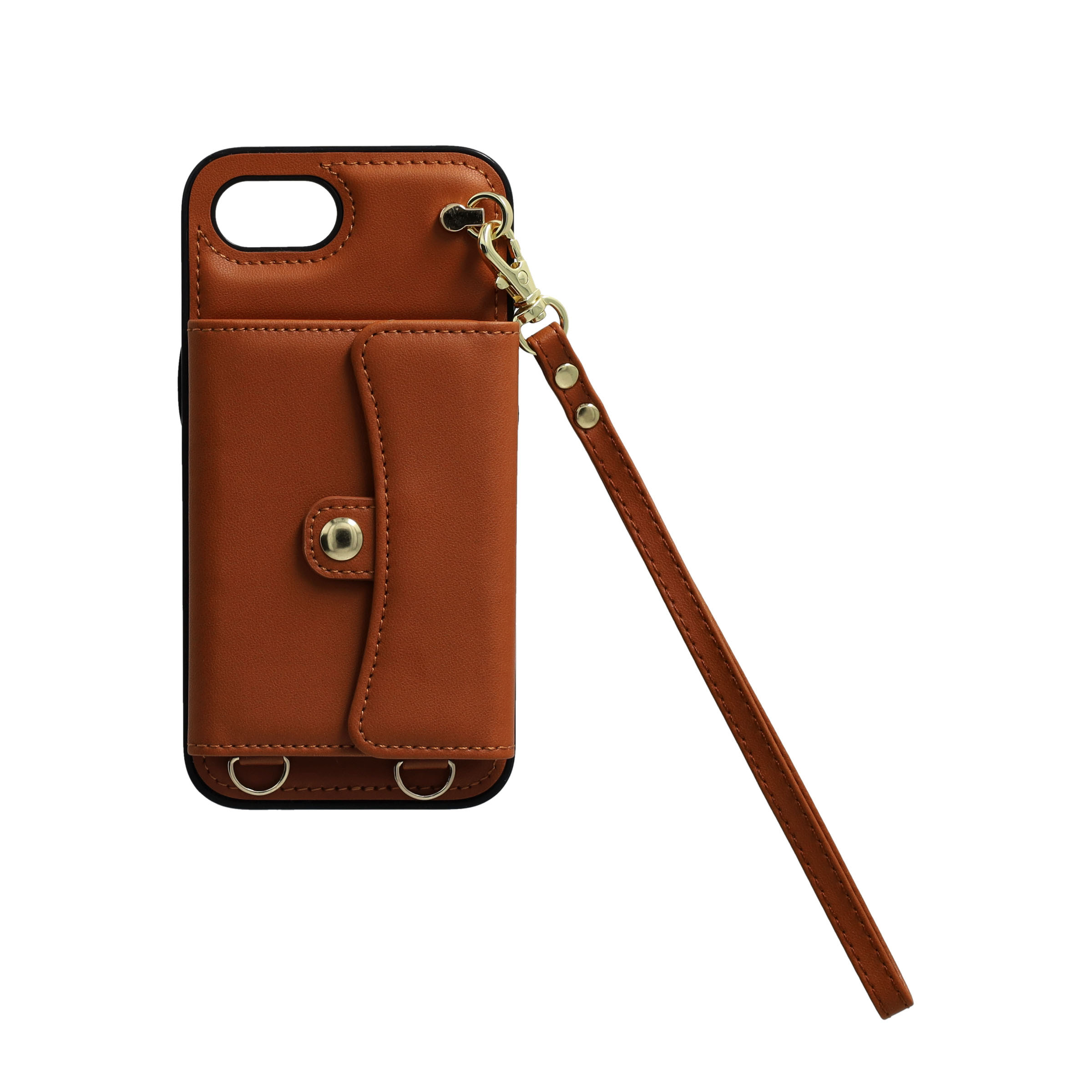 iPhone 16e Necklace Leder Schutz Hülle mit Kartenfach   Handykette (140cm) - Braun