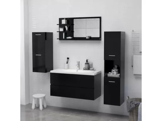 Miroir de salle de bain noir 90x10,5x45 cm bois d’ingénierie