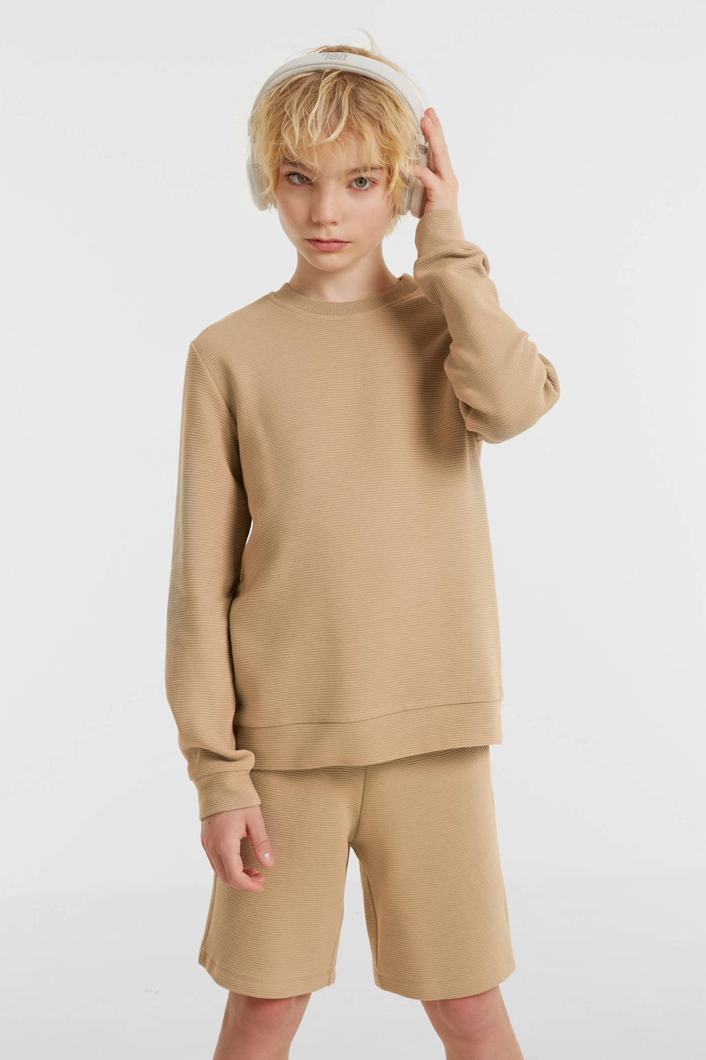 anytime geribde sweater beige