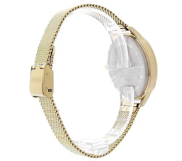 Hugo Flash Light Gold Mesh Strap Watch Womens