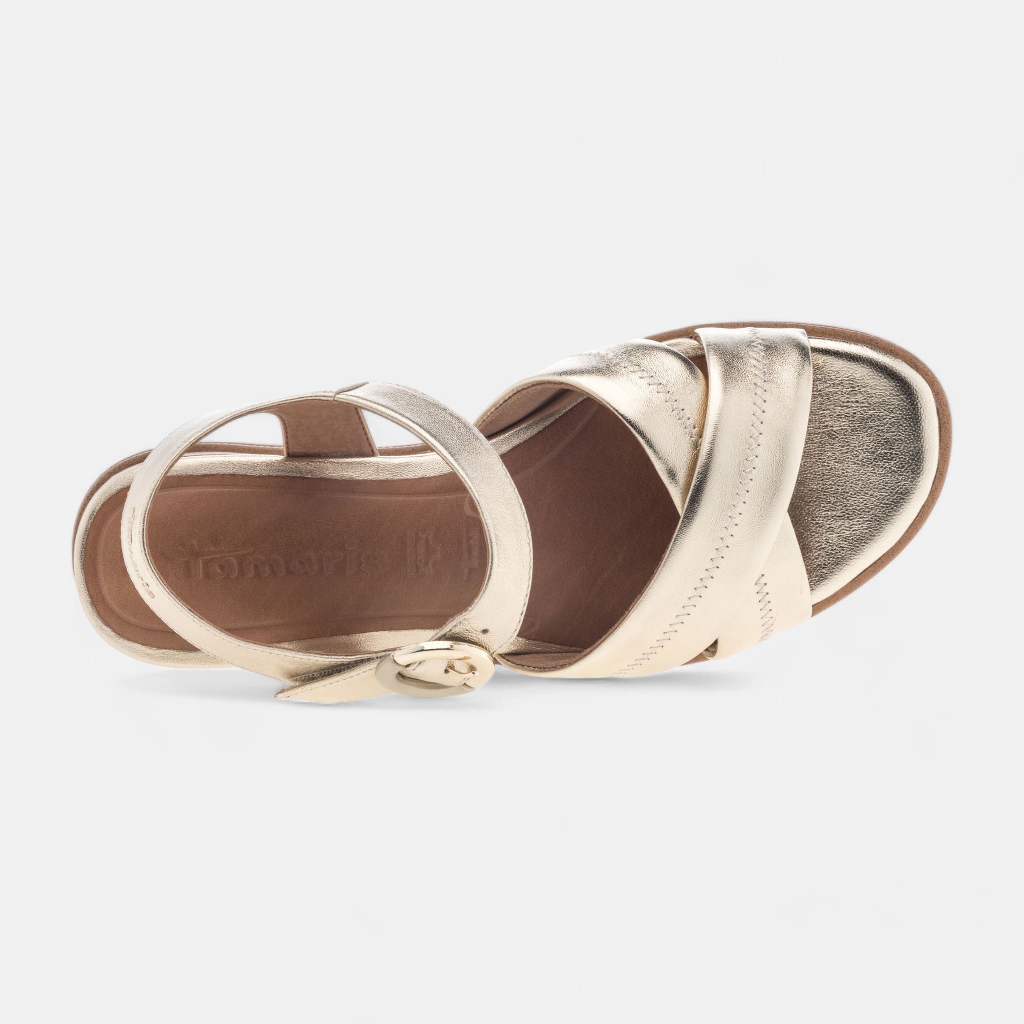 Sandales à talon compensé Femme en cuir or