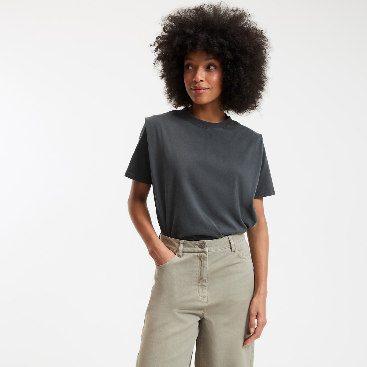 COLEÇÃO LA REDOUTE<br>Camiseta de algodão com gola redonda e mangas curtas