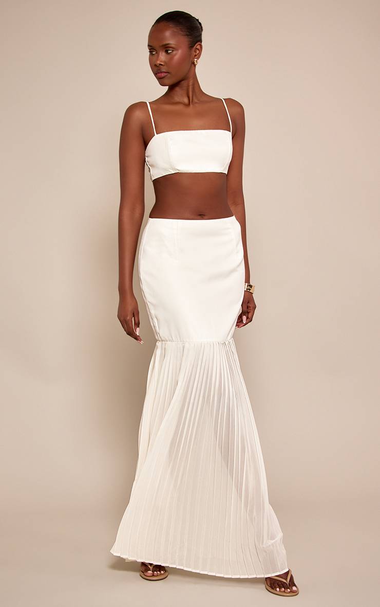 Crème Jupe Longue Co-ord En Mousseline Tissée À Contraste