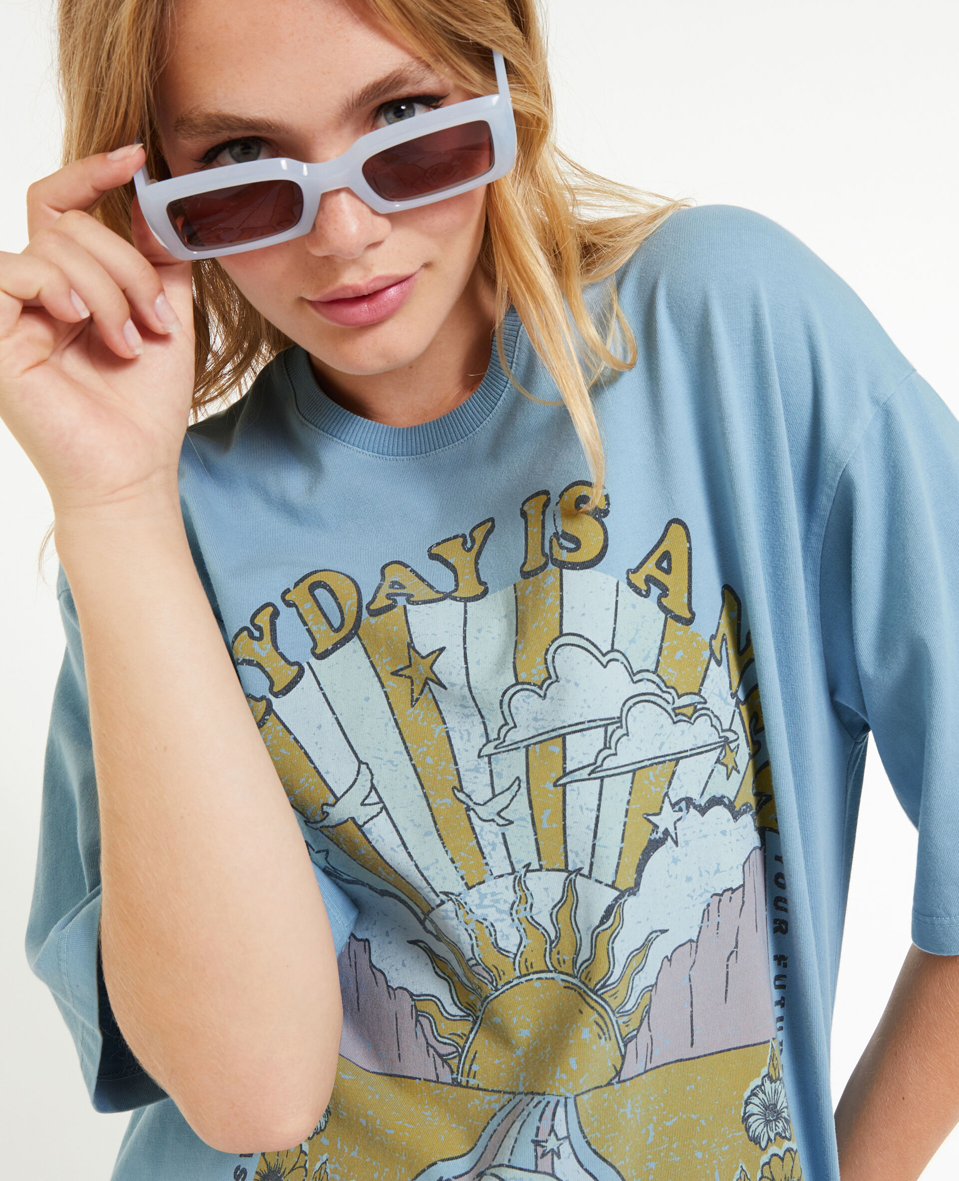 T-shirt oversize avec imprimé - Bleu