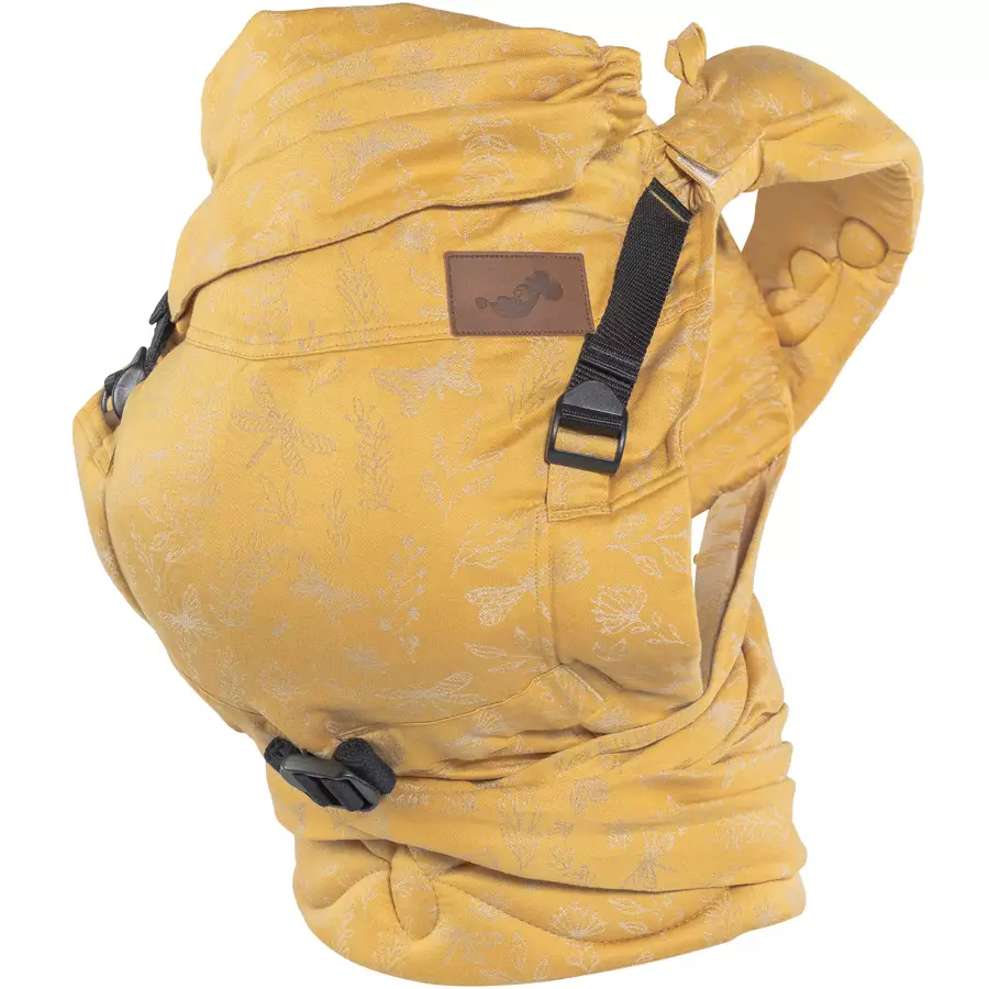SCHMUSEWOLKE Babytrage HalfBuckle Botanical Golden Leinen
