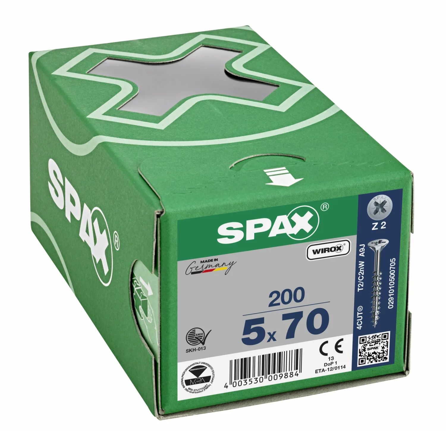 SPAX 291010500705 Universele schroef, Verzonken kop, 5 x 70, Deeldraad, Kruiskop Z2 - WIROX - 200 stuks