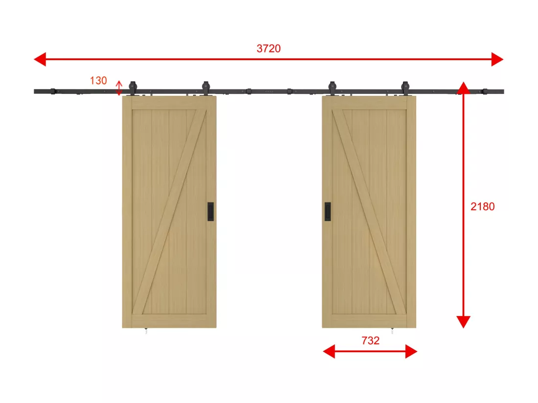 Porte coulissante double avec système en applique en bois et MDF - Naturel clair - 2 x H205 x L73 cm - BALERMA