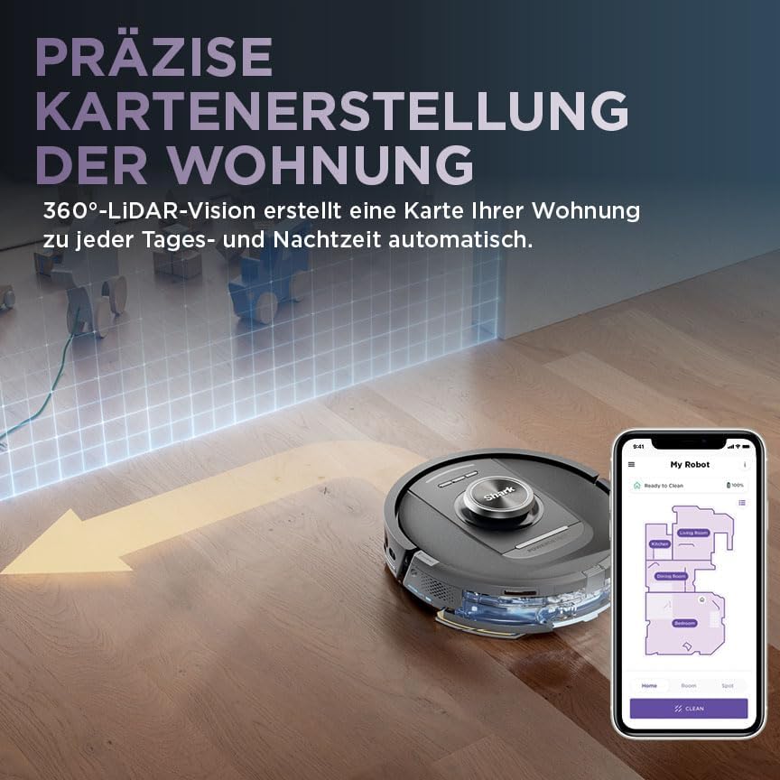 Shark PowerDetect 2-in-1 Saugroboter & Wischroboter, NeverTouch Pro 60-Tage-Selbstentleerung, selbständiges Nachfüllen, 3D-/ LiDAR-Navigation, NeverStuck, App-Steuerung, Schwarz RV2800YEEU