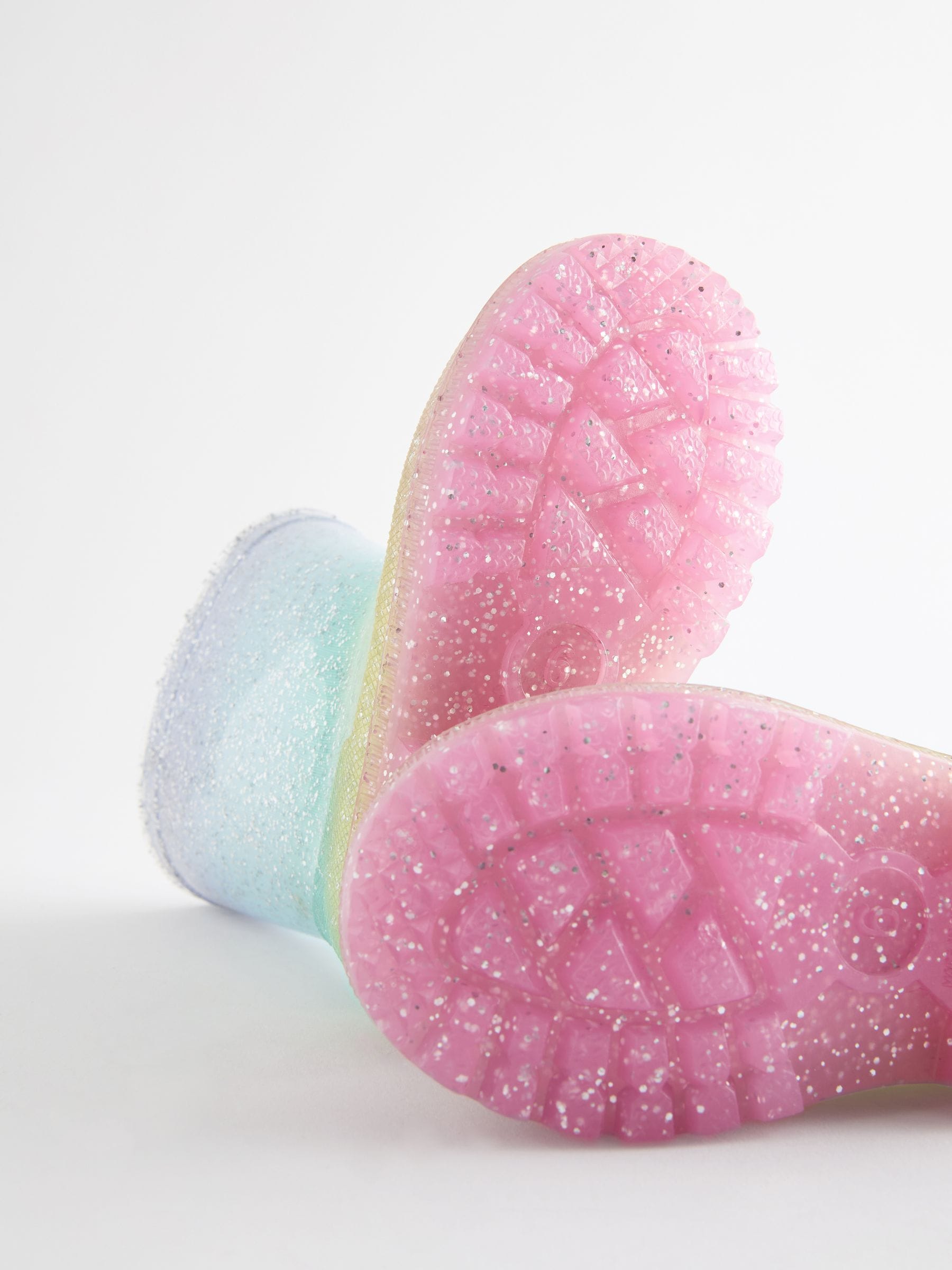 Regenboogprint - Regenlaarzen met glitters