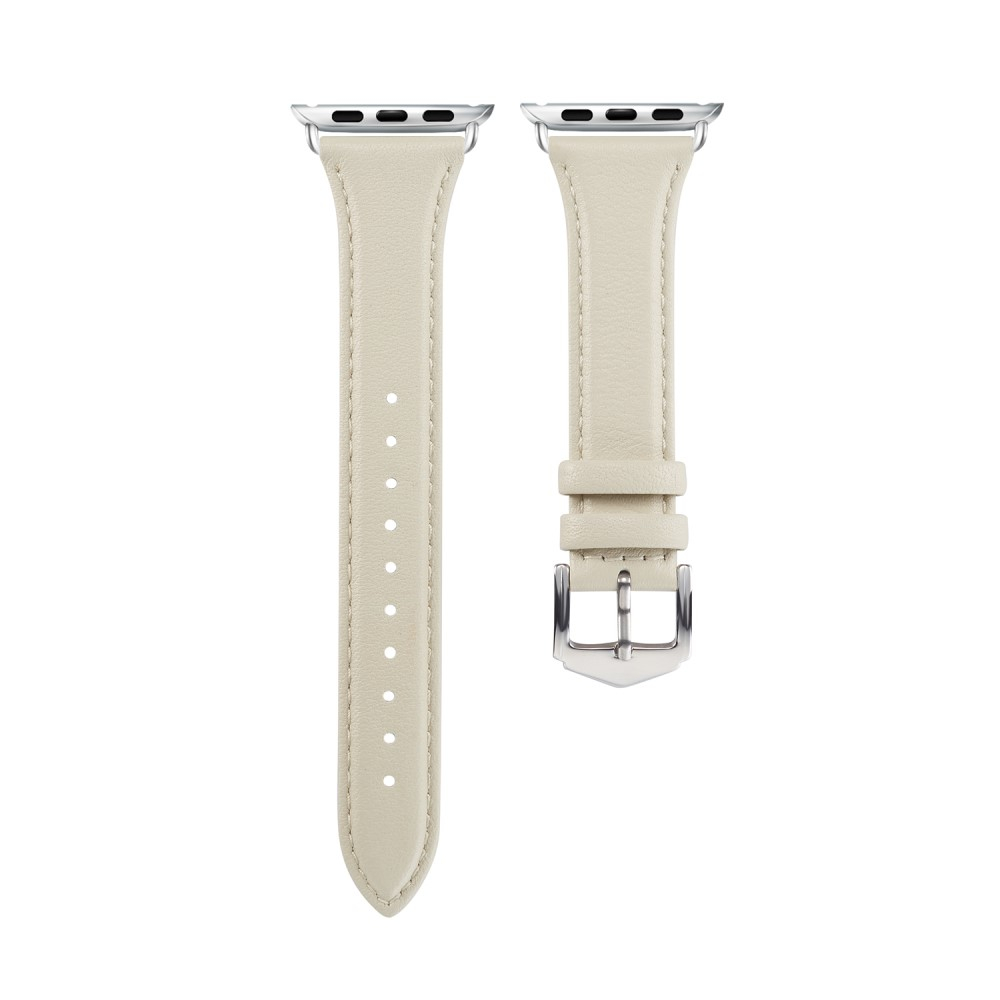 Apple Watch (42/41/40/38 mm) Echtleder Armband Slim mit Dornschliesse (Gelenkumfang: 175-210mm) - Beige / Silber