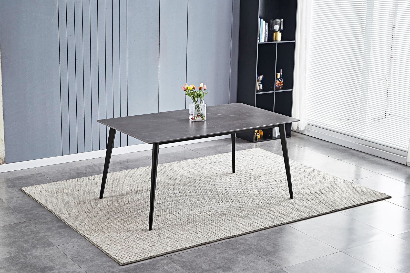 Esstisch CLEVELAND Tischplatte Keramik grau matt 160 x 90 cm