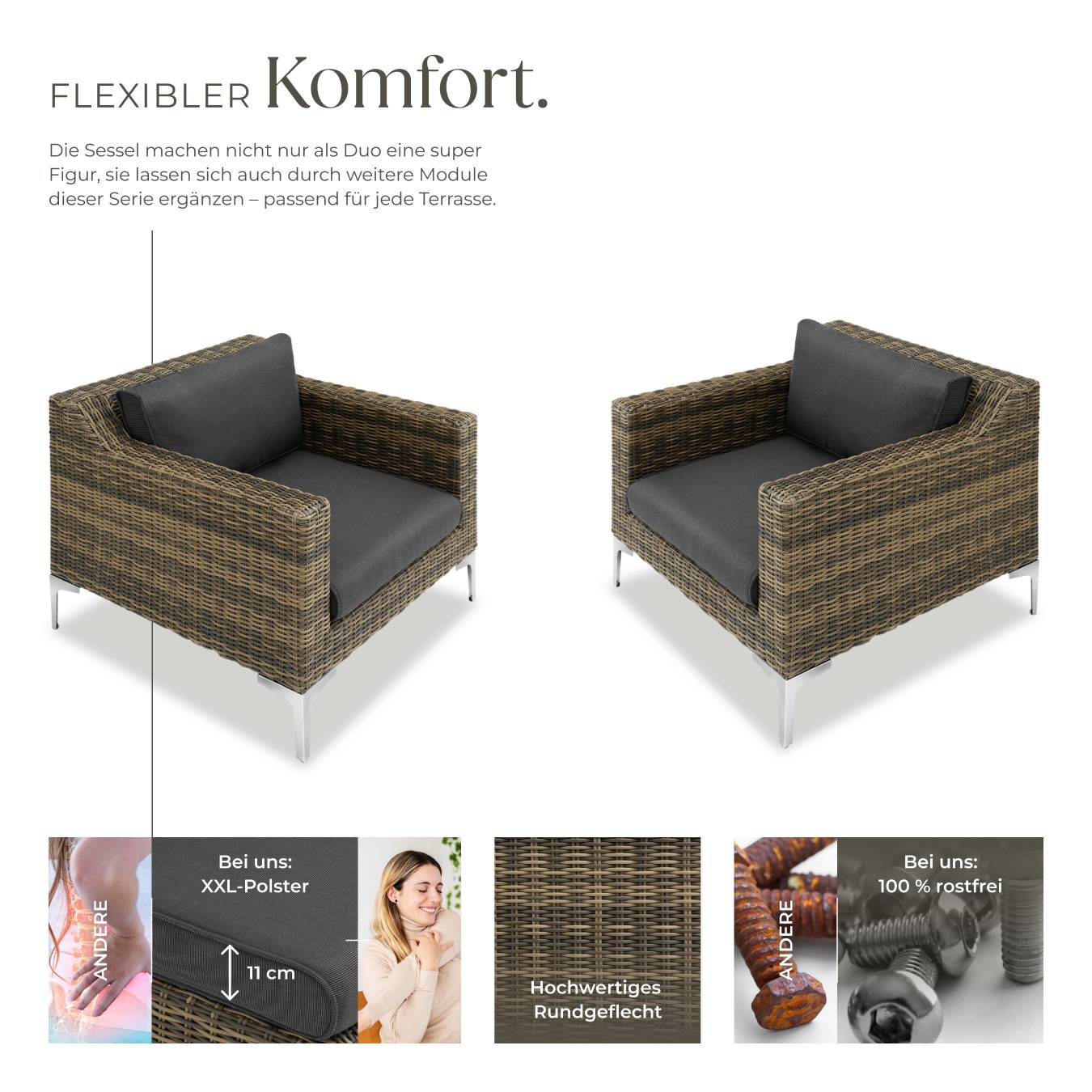 Modulares Rattanset Villanova Set 5 2-Sitzer