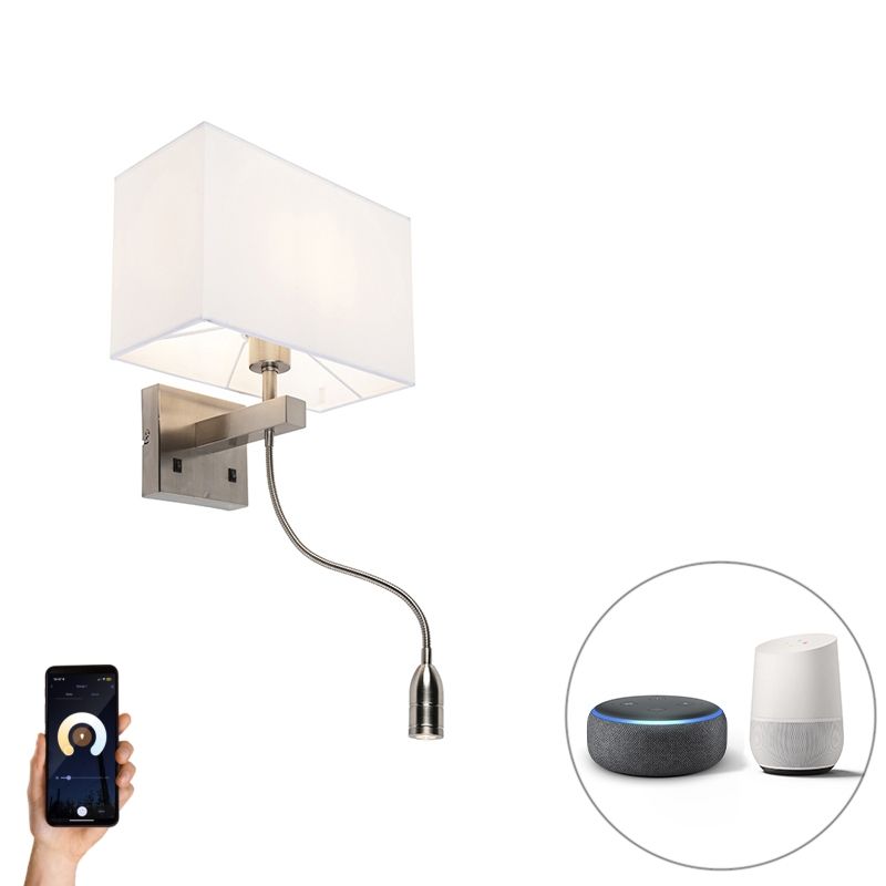 Smart Wandlamp staal met kap creme wit incl. Wifi P45 - Bergamo