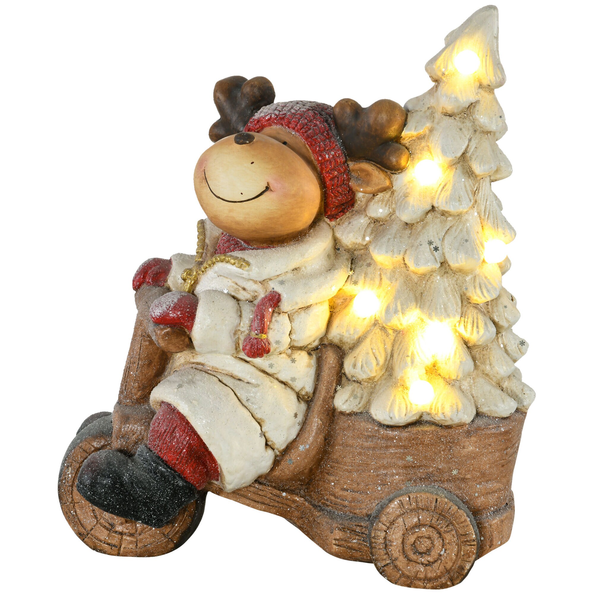 HOMCOM Weihnachtsfigur Rentier auf Dreirad mit LED-Licht bunt 36L x 21B x 44H cm