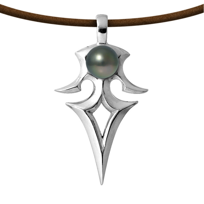 Collier Homme Tribal en Cuir, Perle de Tahiti et Argent Massif 925