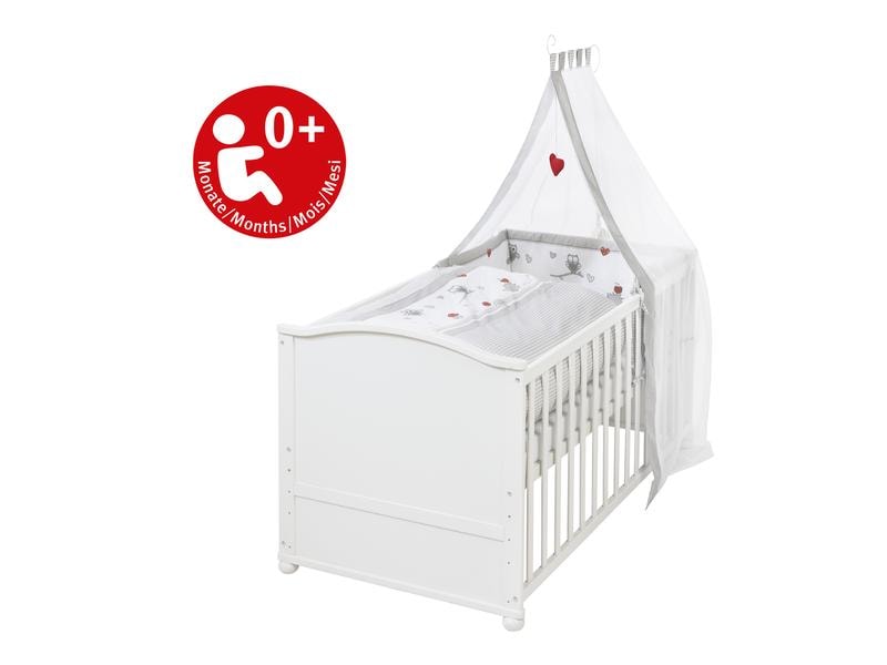 roba Babybett Komplettset Adam & Eule weiss 70 x 140 cm Kombi-Kinderbett umbaubar