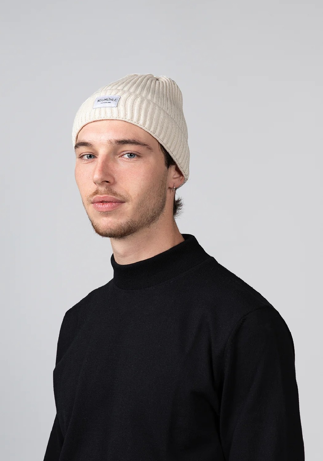 Neumuhle Wollmütze Elbe Organic Merino Ivory White