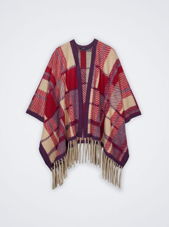 Poncho xadrez de lã - Violeta