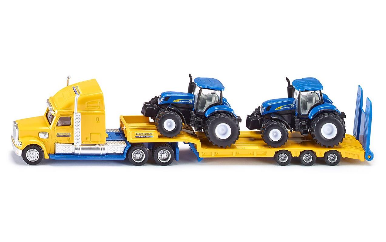 Lastwagen mit Tieflader und 2x New Holland T8 Traktoren 1:87US-Truck Sattelzug mit zwei New Holland Traktoren