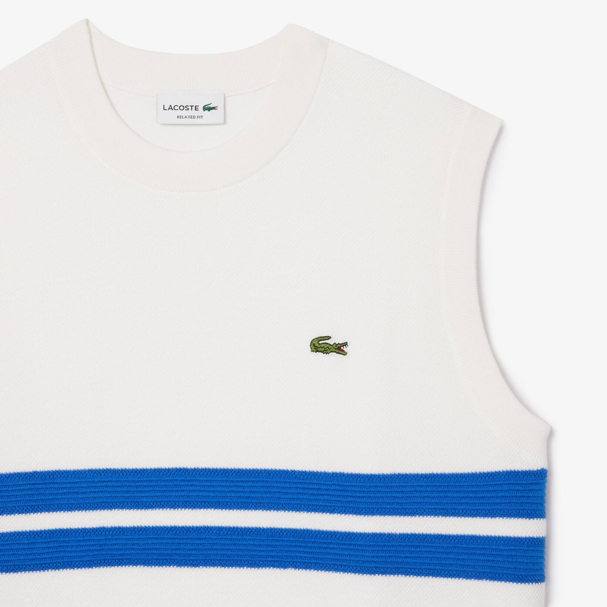 Pull sans manche en piqué double-face avec rayures Pullovers - Blanc - Lacoste - Homme