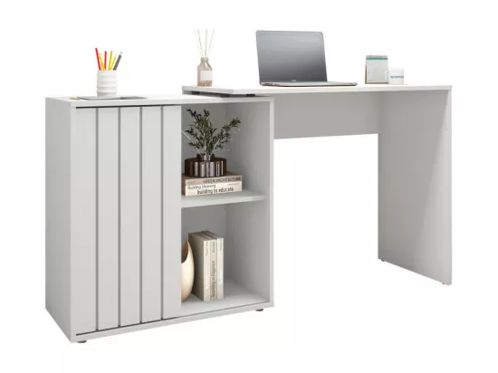 Bureau d'angle Blanc Armoirette 1 Porte 3 Niches L 139.9 H 75 P 45.1 cm