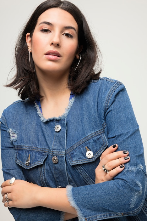 Jeansjacke, Regular Fit, Destroy-Effekte, Patches, Rundhals, Langarm