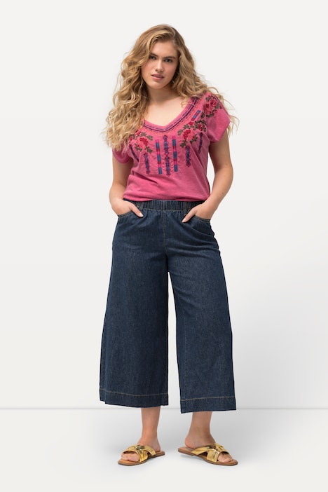Culotte, Leinenmix, weites Bein, Elastikbund