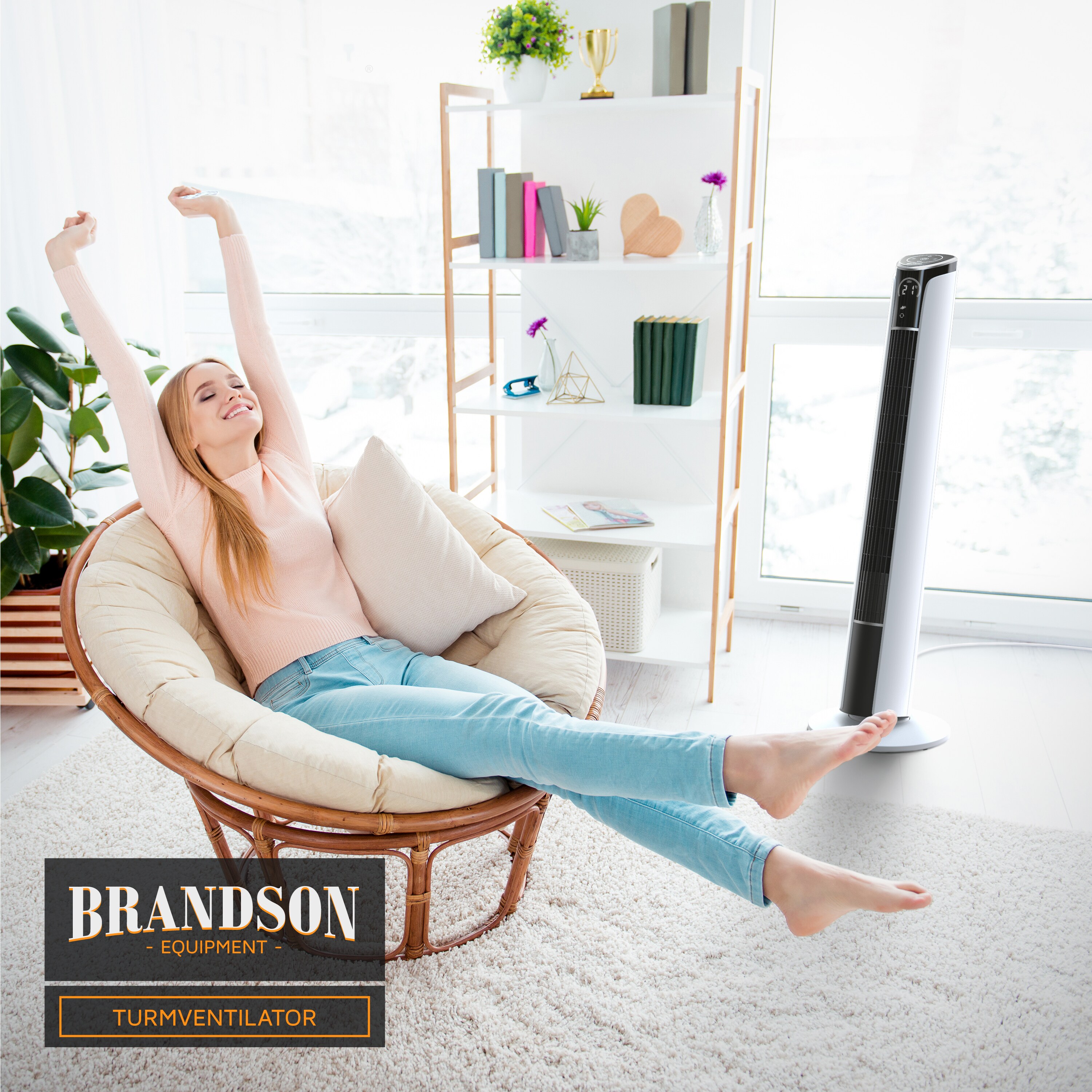 Brandson Turmventilator, Ventilator 10 Grad neigbar, 108 cm, GS, 4 Lüftungsmodi, Standventilator mit Oszillation, 3 Geschwindigkeiten