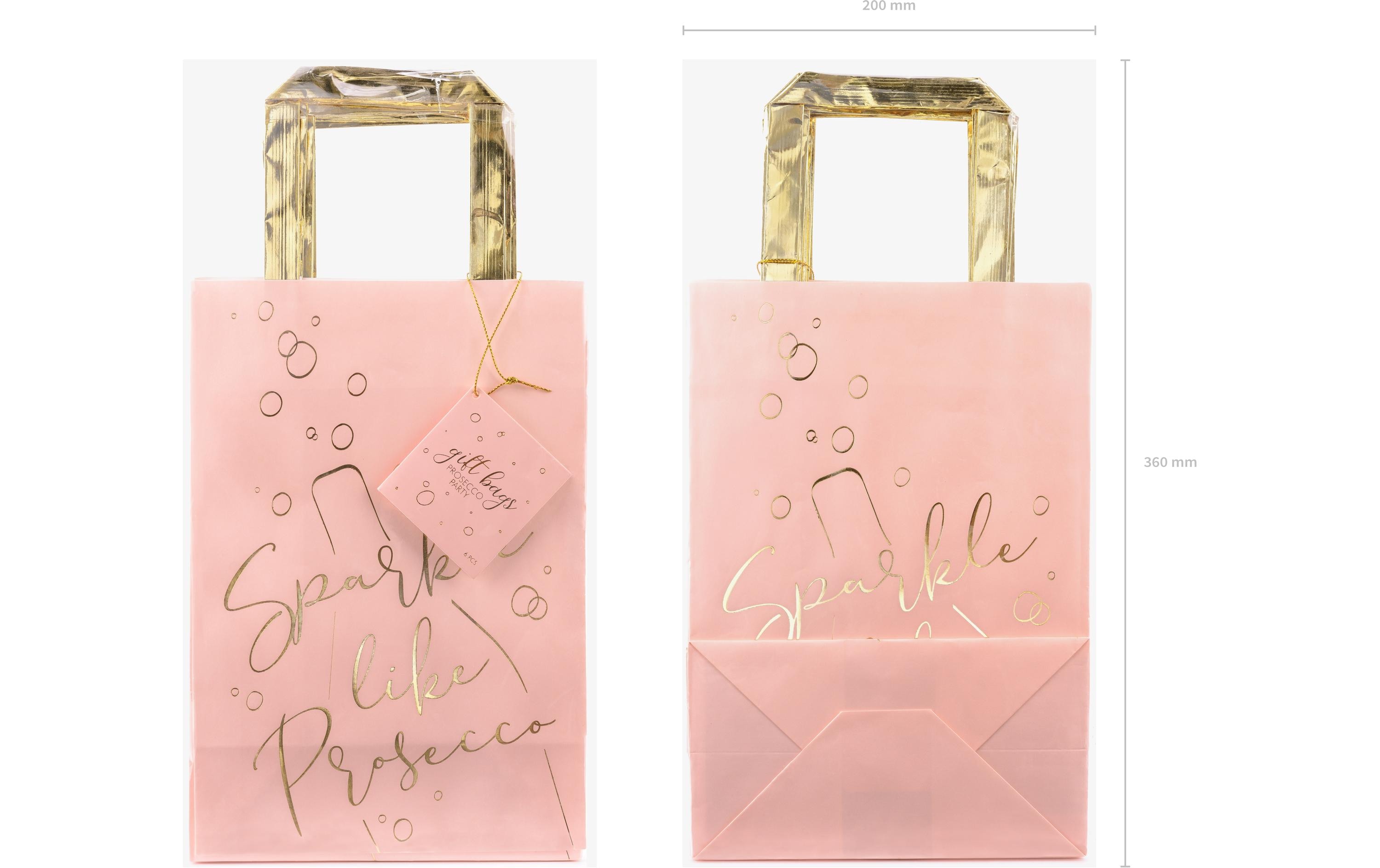 Geschenktasche Prosecco 18 x 26 x 10 cm, 6 Stück, RosaGeschenktüte mit goldmetallischem Aufdruck