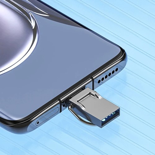 (128GB) USB C / USB A Mini Speicher Stick Flash Drive mit einem Ring für Schlüsselanhänger (10Gbit/s) - Grau