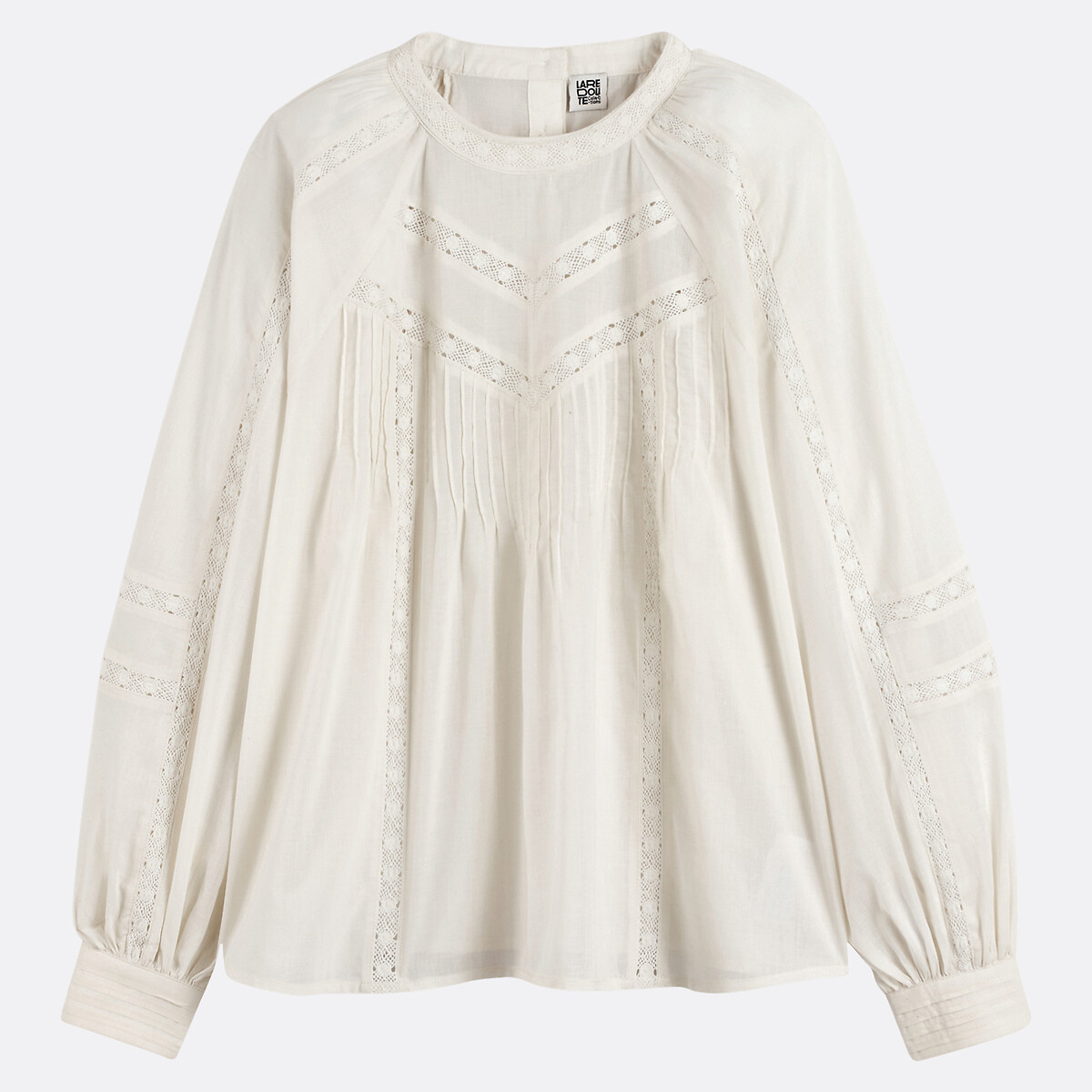 COLEÇÕES LA REDOUTE<br>Blusa com gola redonda, voile de algodão e bordado