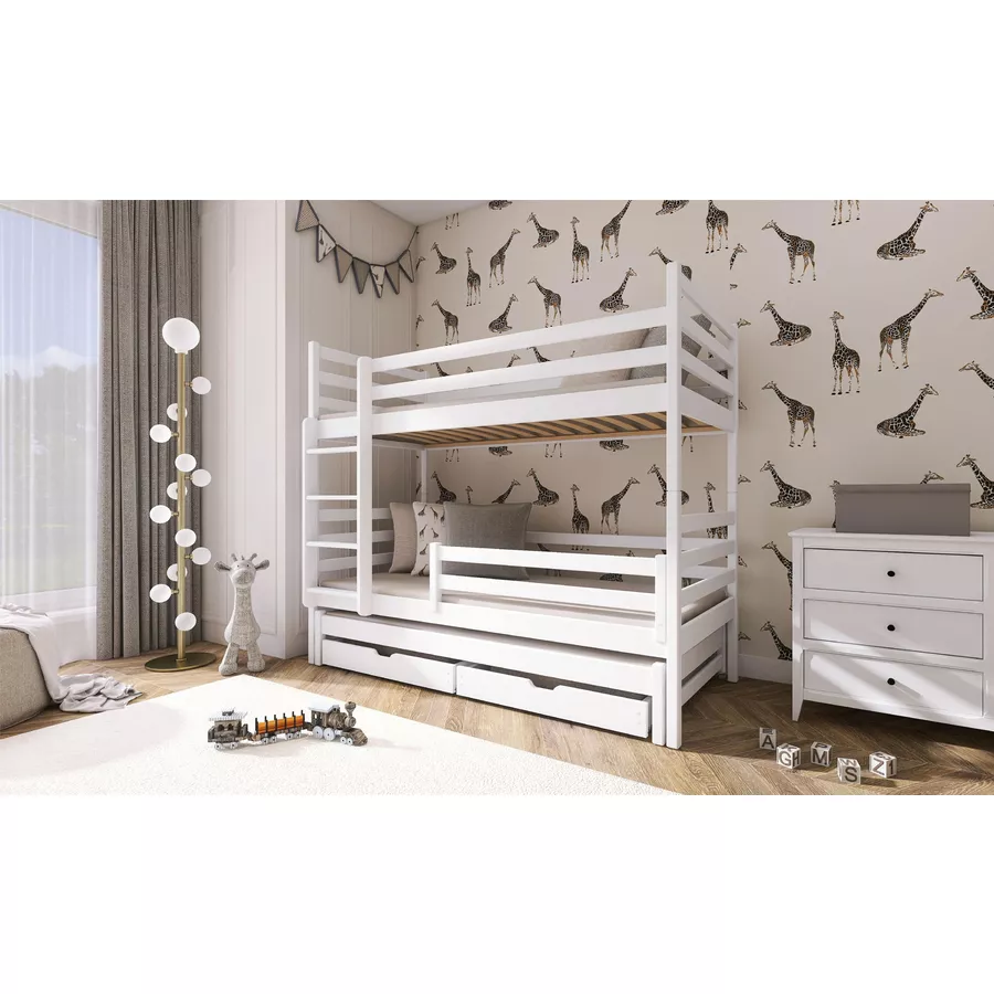 Kids Collective Hochbett 90x200 mit Ausziehbett Etagenbett mit Ausziehfunktion, Schubladen weiß